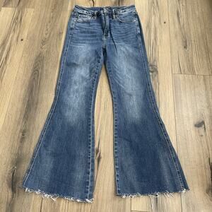 Judy Blue Jeans Size 9 29 Flare High Rise Frayed Raw Hem Stretch Denim JB88681